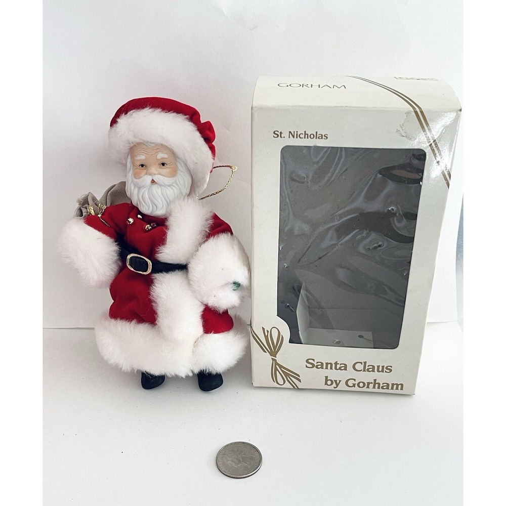 Vintage GORHAM Christmas Porcelain Ornament 7" Santa Claus St. Nicholas Box 1985